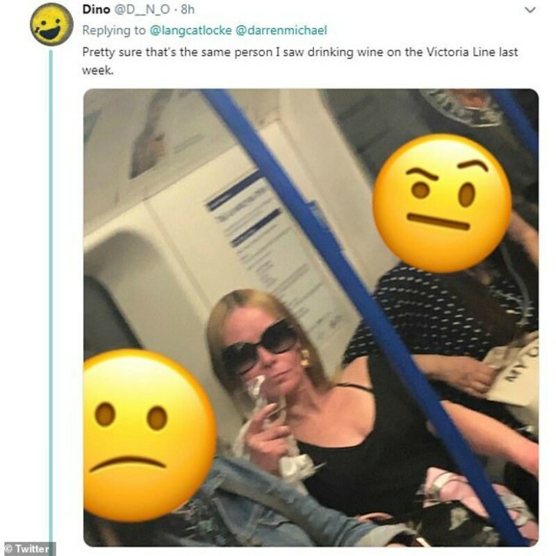 В метро Лондона заметили элегантную даму с бокалом (8 фото)