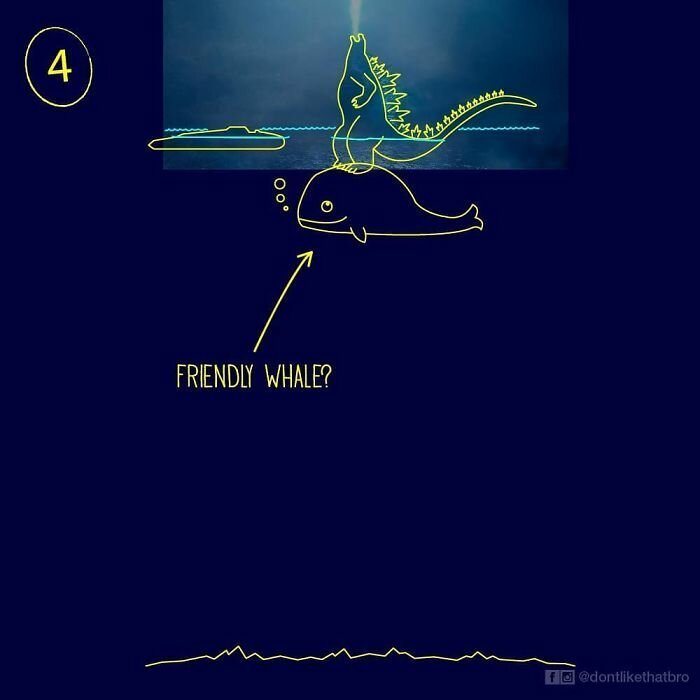 Парень в смешных иллюстрациях показал, как Годзилла в глубоких океанических водах могла находится практически всем своим телом на поверхности (15 фото) Парень в смешных иллюстрациях показал, как Годзилла в глубоких океанических водах могла находится практически всем своим телом на поверхности (15 фото)